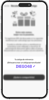 Se muestra nueva pantalla donde se muestra el código de referido que puedes compartir con tus amigos y familiares. Por cada usuario que traigas, tendrás 20% de descuento en tu siguiente renovación.