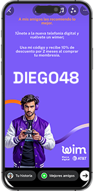 Esta ultima pantalla es la imagen que puedes compartir en redes sociales y que incluye tu código para que amigos y familiares lo usen y obtengan un descuento especial.
