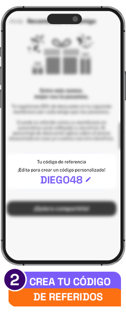 Se muestra nueva pantalla donde se muestra el código de referido que puedes compartir con tus amigos y familiares. Por cada usuario que traigas, tendrás 20% de descuento en tu siguiente renovación.